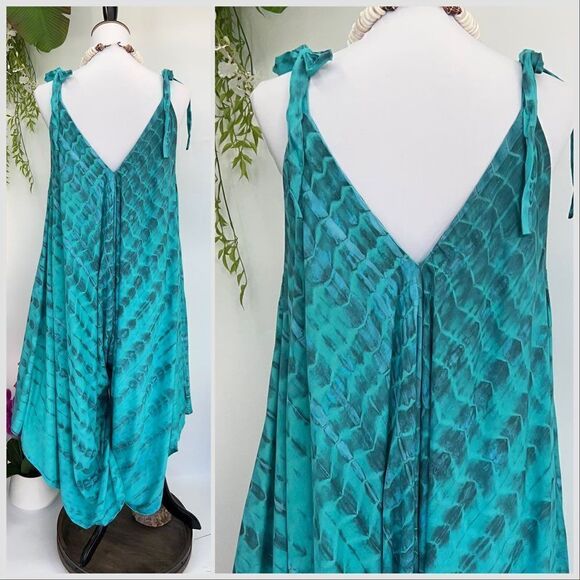 The Pō`alima Romper V-Neck Shoulder Tie Romper Boho Gypsy Overall Wide Leg Cove - Picture 6 of 12